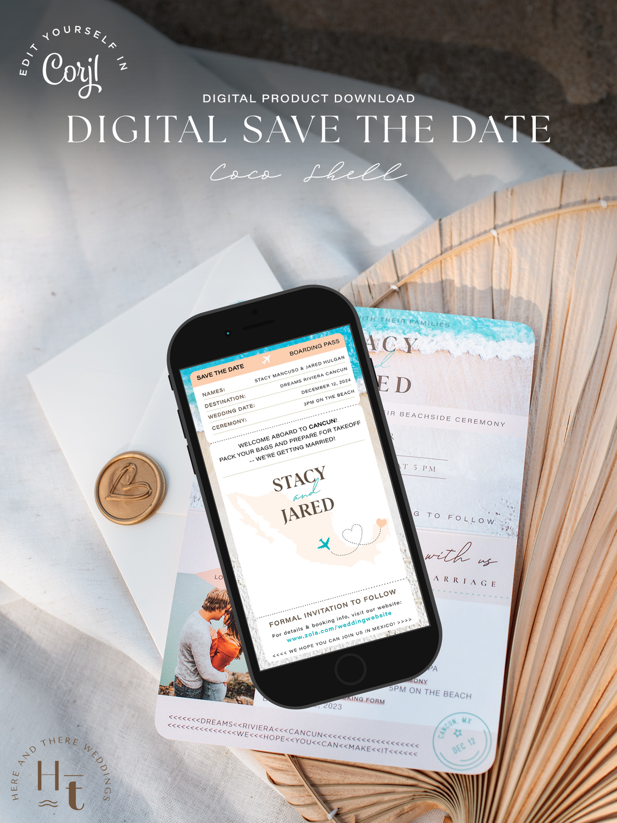[Digital Product] Coco Shell | Digital Save The Date Boarding Pass