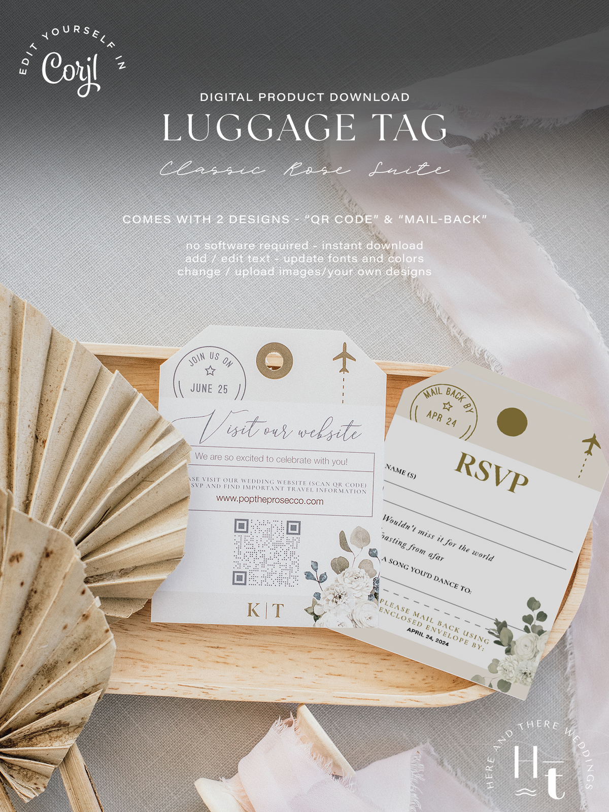 [Digital Product] Classic White Rose | Passport Wedding Invitation Suite