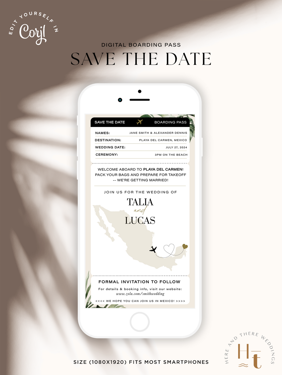 [Digital Product] The Talia | Digital Save The Date Boarding Pass